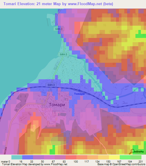 Tomari,Russia Elevation Map