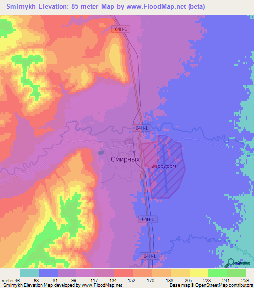 Smirnykh,Russia Elevation Map