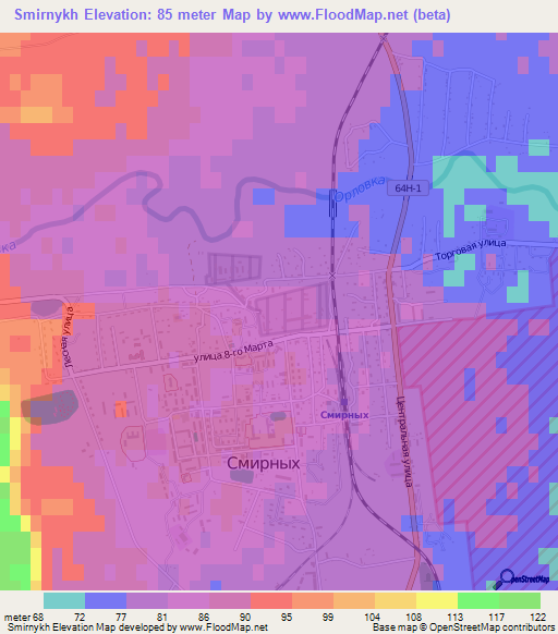Smirnykh,Russia Elevation Map