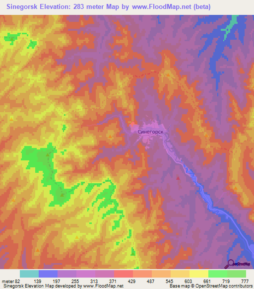 Sinegorsk,Russia Elevation Map