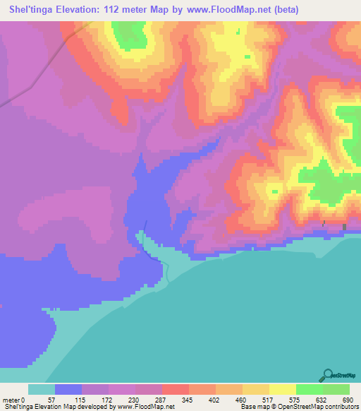 Shel'tinga,Russia Elevation Map