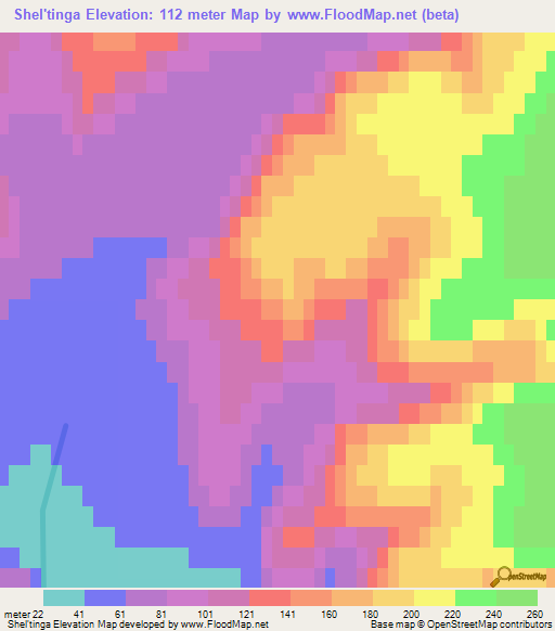 Shel'tinga,Russia Elevation Map