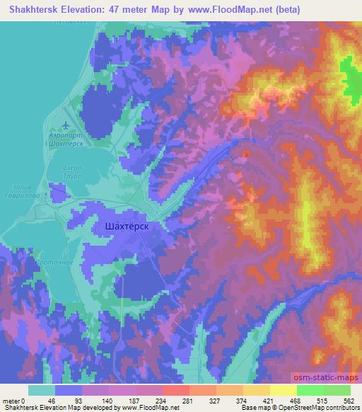 Shakhtersk,Russia Elevation Map