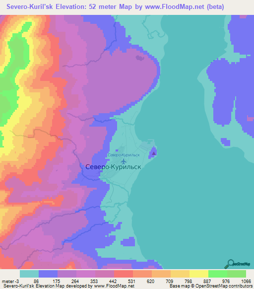 Severo-Kuril'sk,Russia Elevation Map