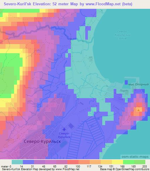 Severo-Kuril'sk,Russia Elevation Map