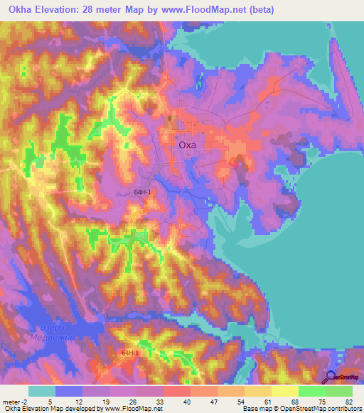 Okha,Russia Elevation Map