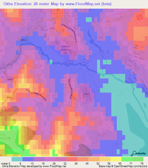 Okha,Russia Elevation Map