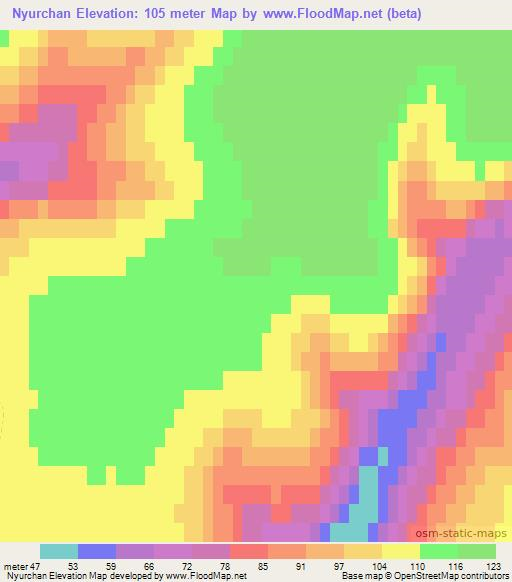 Nyurchan,Russia Elevation Map