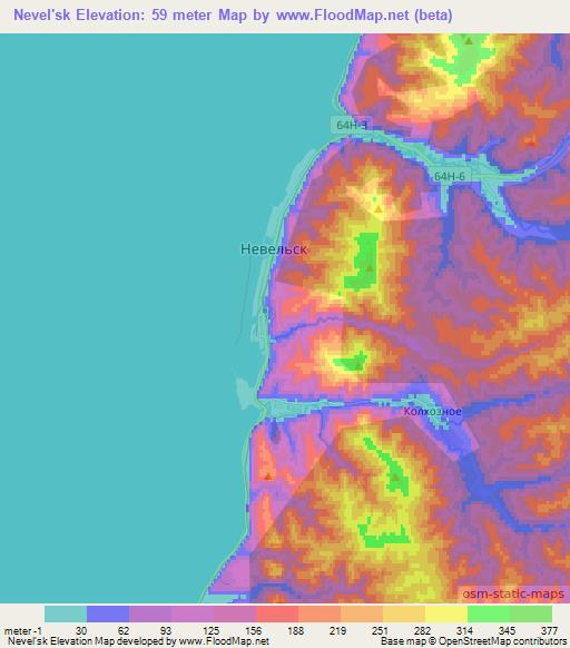 Nevel'sk,Russia Elevation Map