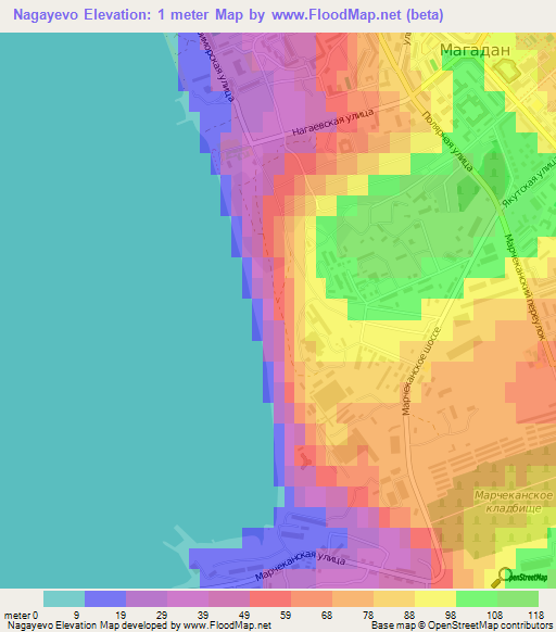 Nagayevo,Russia Elevation Map