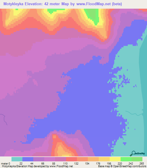 Motykleyka,Russia Elevation Map