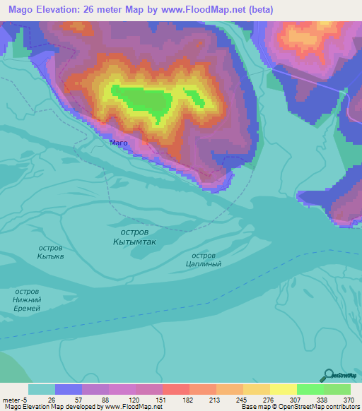 Mago,Russia Elevation Map