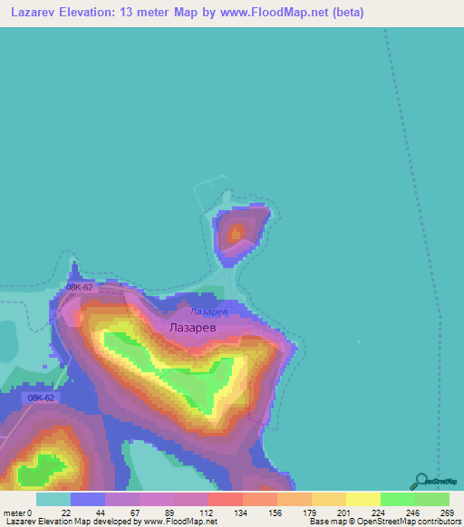 Lazarev,Russia Elevation Map