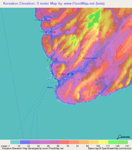 Korsakov,Russia Elevation Map