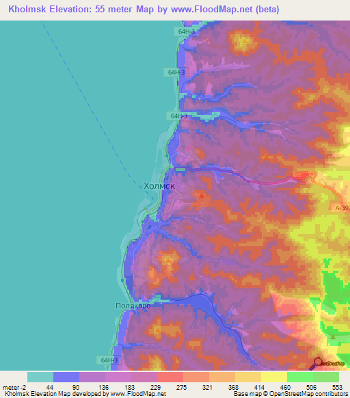 Kholmsk,Russia Elevation Map