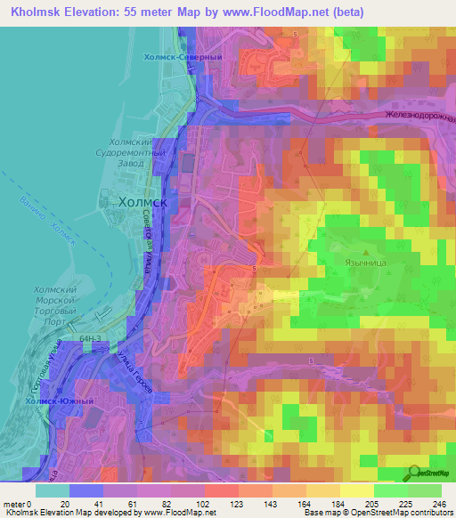 Kholmsk,Russia Elevation Map