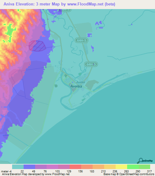 Aniva,Russia Elevation Map