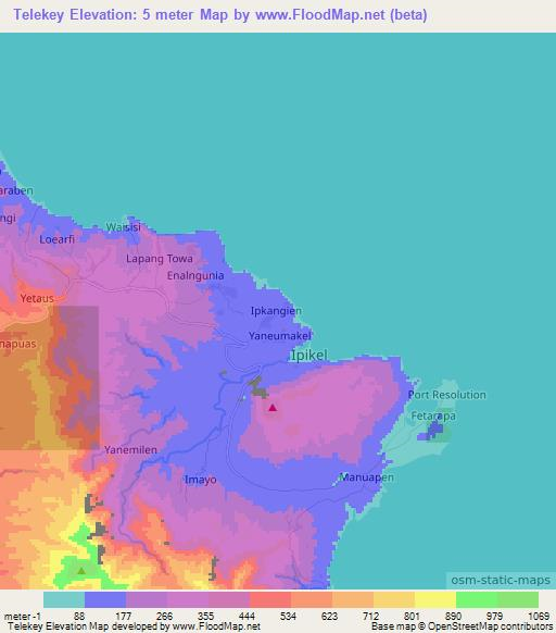 Telekey,Vanuatu Elevation Map