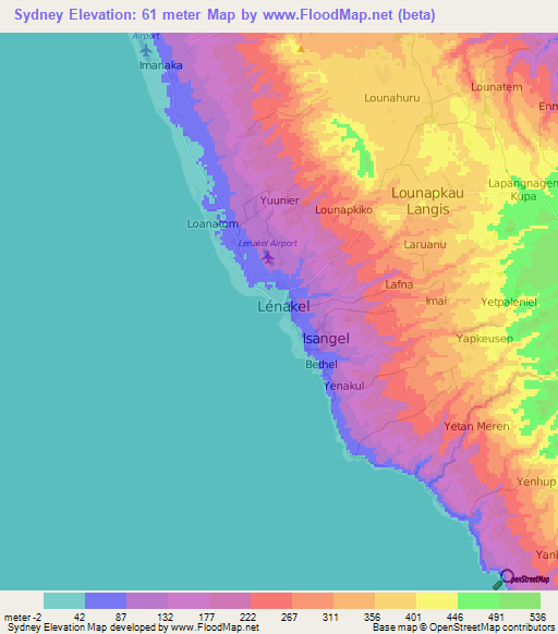 Sydney,Vanuatu Elevation Map