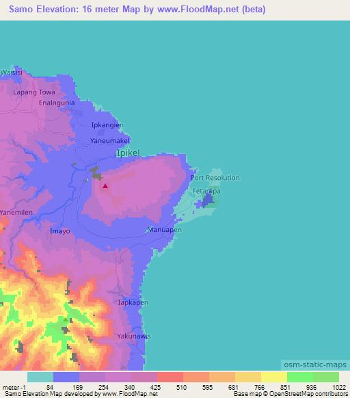 Samo,Vanuatu Elevation Map