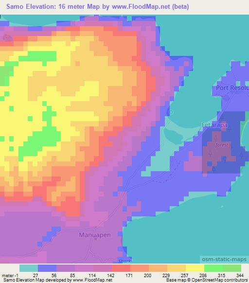 Samo,Vanuatu Elevation Map