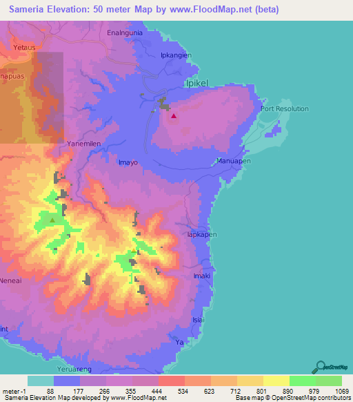 Sameria,Vanuatu Elevation Map