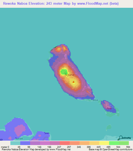 Rewoka Naboa,Vanuatu Elevation Map