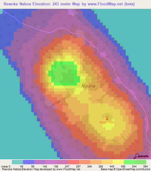 Rewoka Naboa,Vanuatu Elevation Map