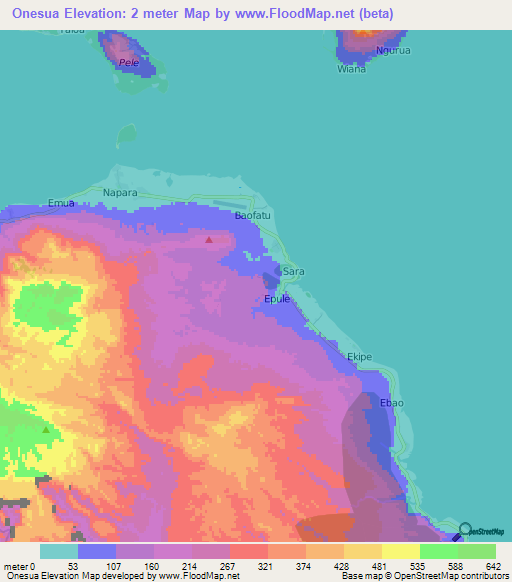 Onesua,Vanuatu Elevation Map