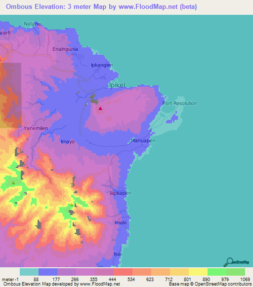 Ombous,Vanuatu Elevation Map