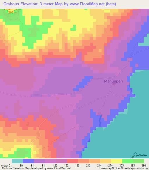 Ombous,Vanuatu Elevation Map