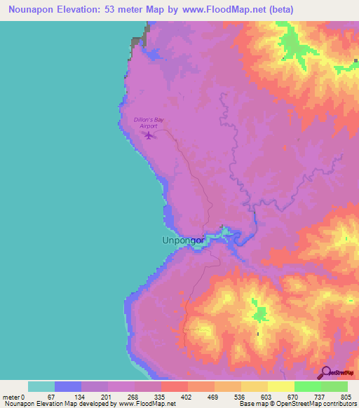 Nounapon,Vanuatu Elevation Map