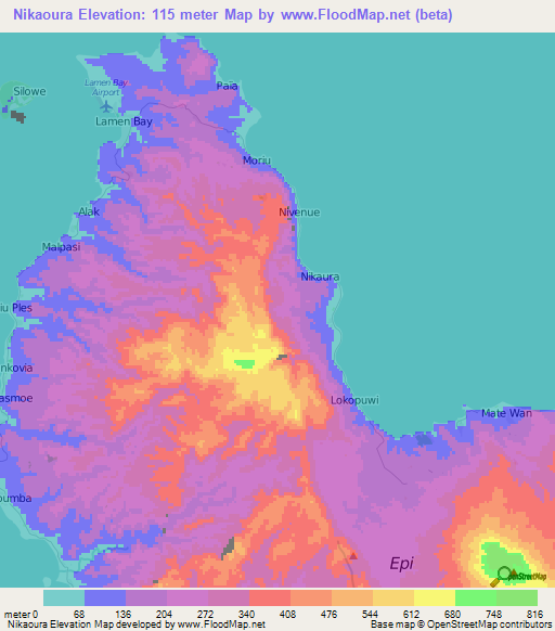 Nikaoura,Vanuatu Elevation Map