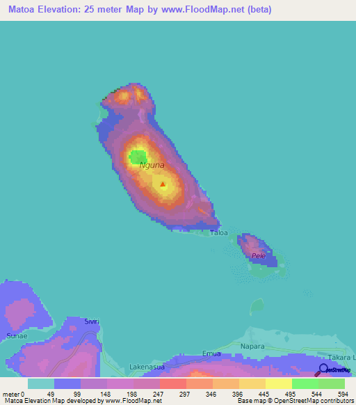 Matoa,Vanuatu Elevation Map