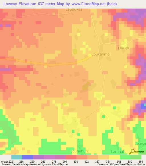 Loweao,Vanuatu Elevation Map