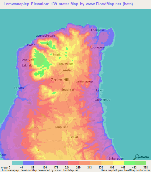 Lomwanapiep,Vanuatu Elevation Map