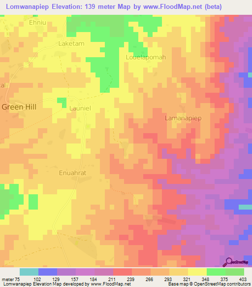 Lomwanapiep,Vanuatu Elevation Map