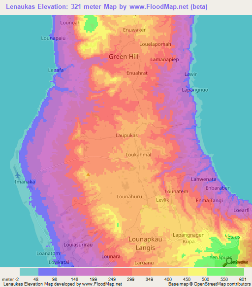 Lenaukas,Vanuatu Elevation Map