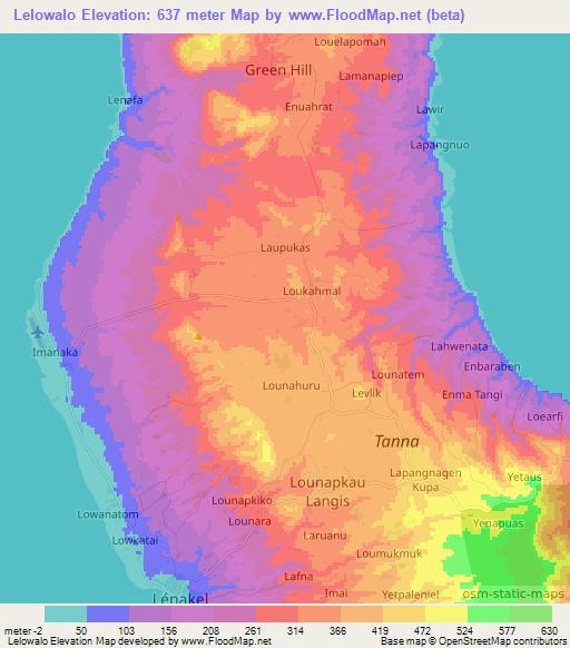 Lelowalo,Vanuatu Elevation Map