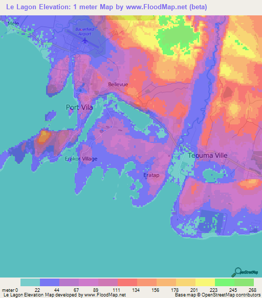 Le Lagon,Vanuatu Elevation Map