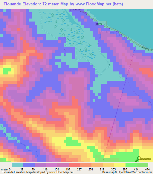 Elevation of Tiouande,New Caledonia Elevation Map, Topography, Contour