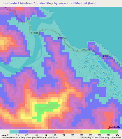 Elevation of Tiouande,New Caledonia Elevation Map, Topography, Contour