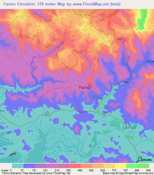 Farino,New Caledonia Elevation Map