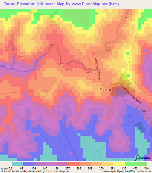 Farino,New Caledonia Elevation Map