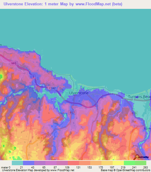 Ulverstone,Australia Elevation Map