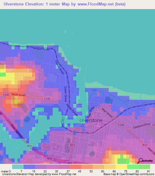 Ulverstone,Australia Elevation Map