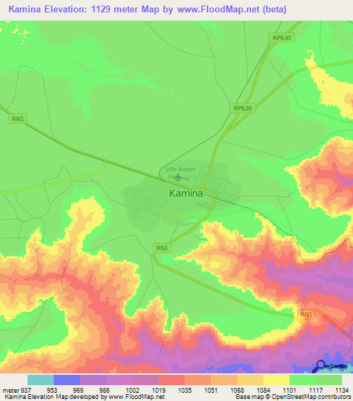 Kamina,Congo (Kinshasa) Elevation Map