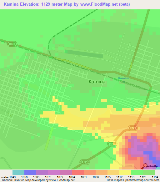 Kamina,Congo (Kinshasa) Elevation Map