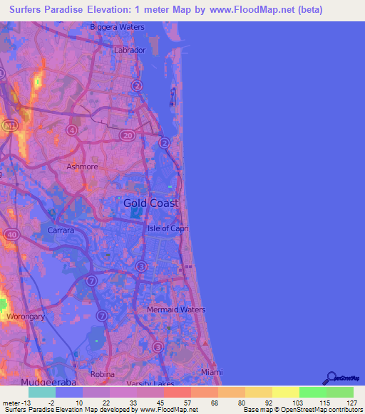 Elevation of Surfers Paradise,Australia Elevation Map, Topography, Contour