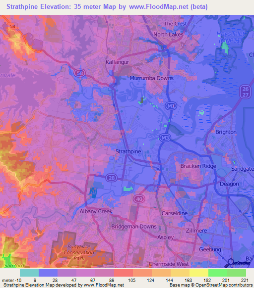 Strathpine,Australia Elevation Map